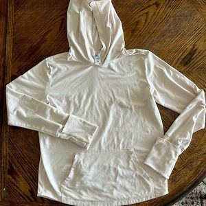 Athleta Girl L (12) long sleeve lightweight hoodie; light pink in color.